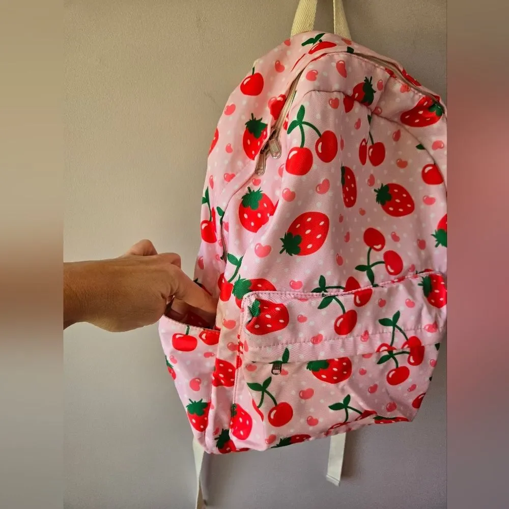 Strawberry & Cherry Print Backpack Set